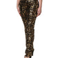 Gold Leopard Sequined Straight Trouser Pants