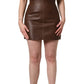 Brown Leather High Waist Bodycon Mini Skirt
