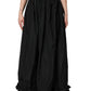 Black High Waist Pleated A-line Long Maxi Women Skirt