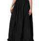Black High Waist Pleated A-line Long Maxi Women Skirt