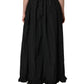 Black High Waist Pleated A-line Long Maxi Women Skirt