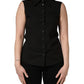 Black Cotton Sleeveless Collared Blouse Top