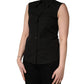 Black Cotton Sleeveless Collared Blouse Top