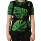 Black Philodendron Print Silk Blouse Top