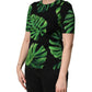 Black Philodendron Print Silk Blouse Top