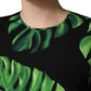 Black Philodendron Print Silk Blouse Top