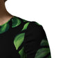 Black Philodendron Print Silk Blouse Top