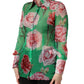 Green CarnationPrint Silk Collared Blouse Top