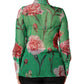 Green CarnationPrint Silk Collared Blouse Top