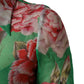 Green CarnationPrint Silk Collared Blouse Top