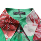 Green CarnationPrint Silk Collared Blouse Top