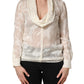 Off White Floral Semi Sheer Silk Blouse Top
