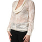 Off White Floral Semi Sheer Silk Blouse Top