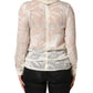 Off White Floral Semi Sheer Silk Blouse Top