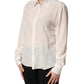 Off White Collared Long Sleeves Blouse Top