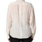 Off White Collared Long Sleeves Blouse Top
