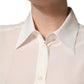 Off White Collared Long Sleeves Blouse Top