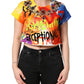 Multicolor Graffiti Crystals Crop Jersey Top