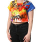 Multicolor Graffiti Crystals Crop Jersey Top