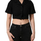 Black Collared Short Sleeves Cropped Blouse Top