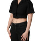 Black Collared Short Sleeves Cropped Blouse Top