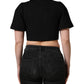 Black Collared Short Sleeves Cropped Blouse Top