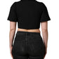 Black Collared Short Sleeves Cropped Blouse Top