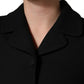 Black Collared Short Sleeves Cropped Blouse Top