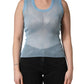 Blue Semi Sheer Ribbed Sleeveless Tank Top