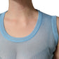 Blue Semi Sheer Ribbed Sleeveless Tank Top