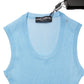 Blue Semi Sheer Ribbed Sleeveless Tank Top