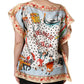 Multicolor Italy Scenes Graphic Silk Top