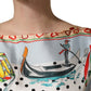 Multicolor Italy Scenes Graphic Silk Top