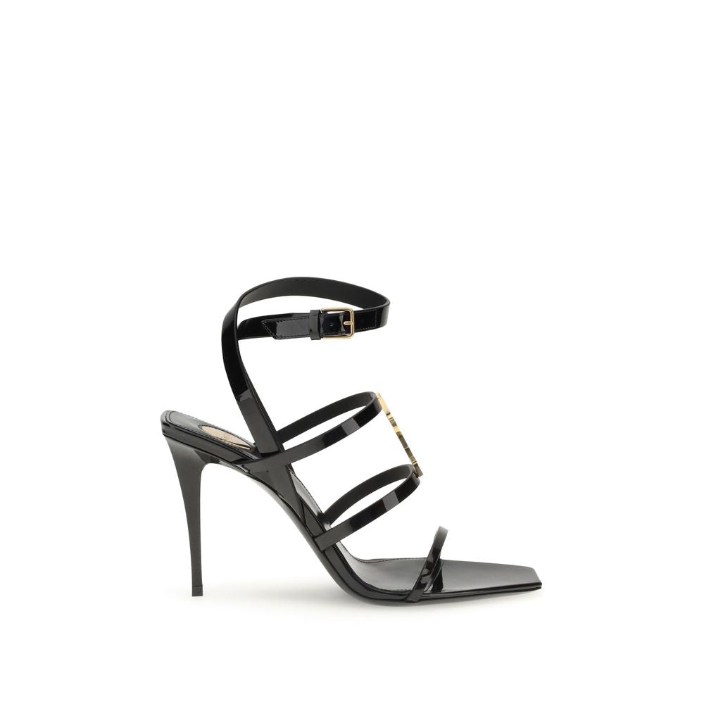 Black Calf Leather Bos Taurus Stiletto Heel Sandals