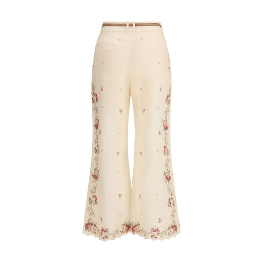 Beige Cotton Flared Pants