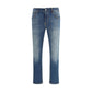 Blue Cotton Tapered Jeans