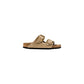 Beige Leather Flat Sandals