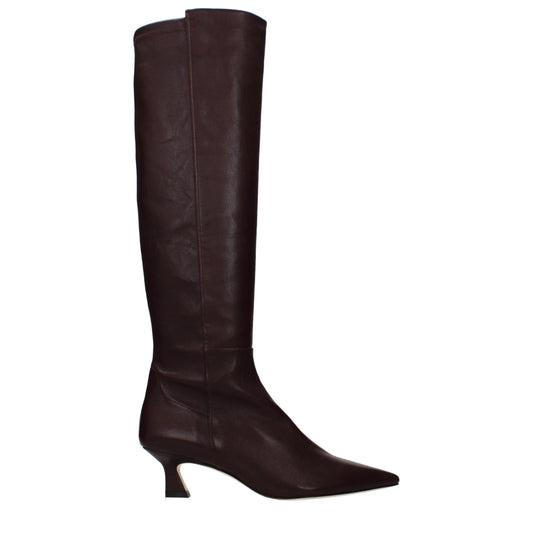 Red Leather High Heel Boots