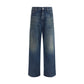 Blue Cotton Straight-Leg Jeans