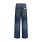 Blue Cotton Straight-Leg Jeans