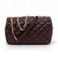 Brown Quilted Leather Shoulder Strap Bag