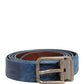 Navy Blue Leather Gold Tone Metal Buckle Belt
