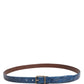 Navy Blue Leather Gold Tone Metal Buckle Belt