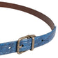 Navy Blue Leather Gold Tone Metal Buckle Belt