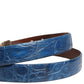 Navy Blue Leather Gold Tone Metal Buckle Belt