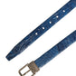 Navy Blue Leather Gold Tone Metal Buckle Belt