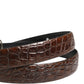 Brown Leather Silver Tone Metal Buckle Belt