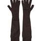 Brown Cashmere Knitted Elbow Length Mitten Gloves