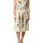 Beige Floral Sleeveless A-line Midi Dress