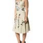 Beige Floral Sleeveless A-line Midi Dress